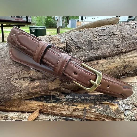 L.L. Bean women dark Brown genuine Leather Belt gold brass buckle size 34/85 EUC L.L. Bean Brown Belts for Women for sale | eBay main image 4